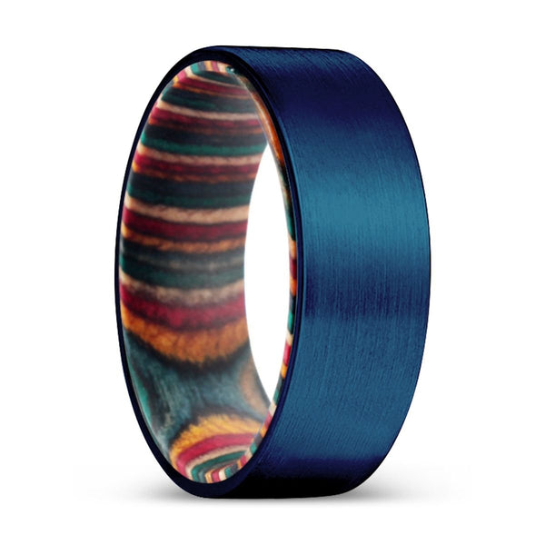 ROUGE | Multi Color Wood, Blue Tungsten Ring, Brushed, Flat - Rings - Aydins Jewelry - 1