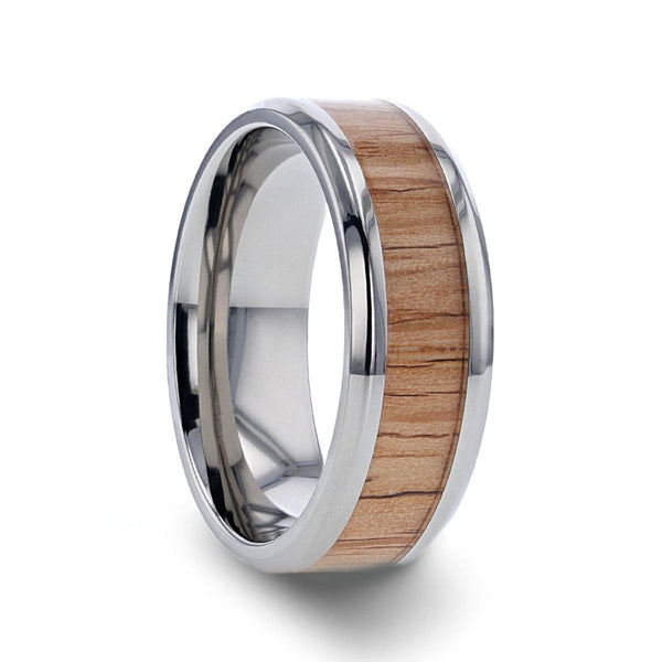 RUBRA | Silver Titanium Ring, Red Oak Wood Inlay, Beveled - Rings - Aydins Jewelry - 1