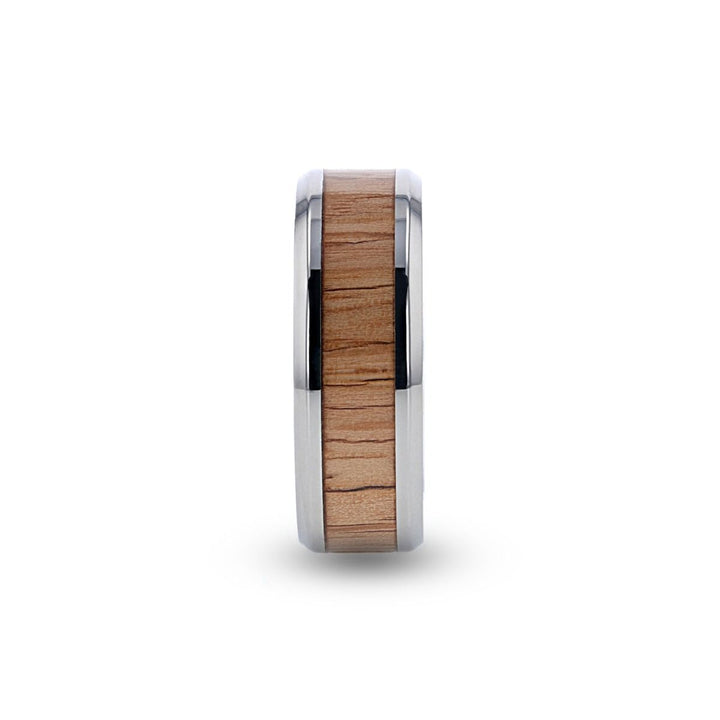 RUBRA | Silver Titanium Ring, Red Oak Wood Inlay, Beveled - Rings - Aydins Jewelry - 3