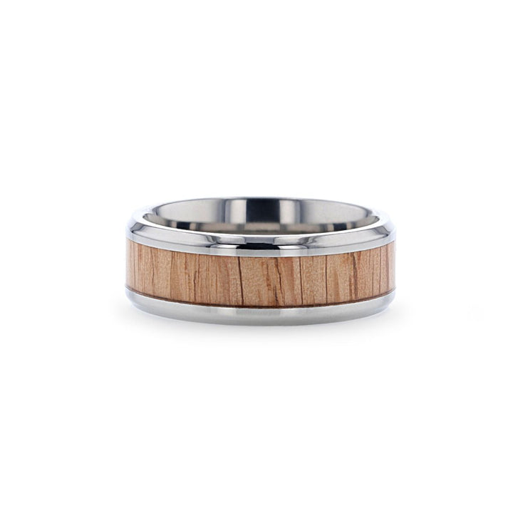 RUBRA | Silver Titanium Ring, Red Oak Wood Inlay, Beveled - Rings - Aydins Jewelry - 2
