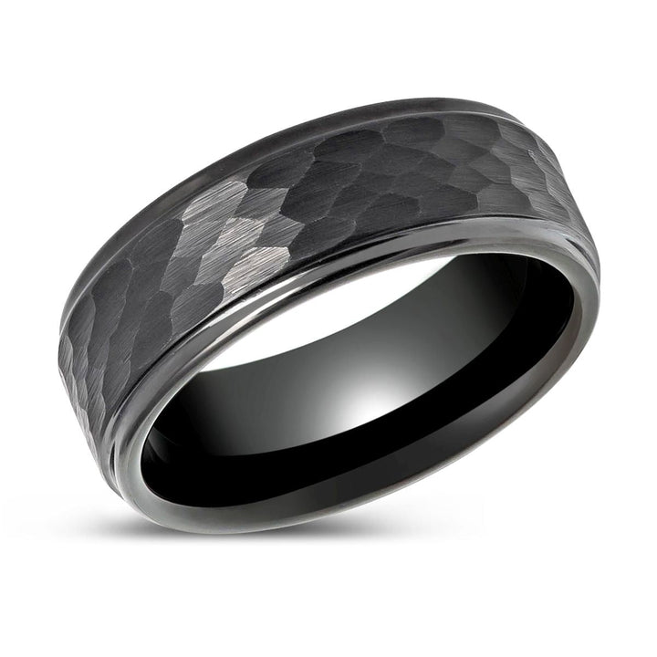 RUGGED | Black Tungsten Ring, Gun Metal Hammered Center with Stepped Edge - Rings - Aydins Jewelry - 2