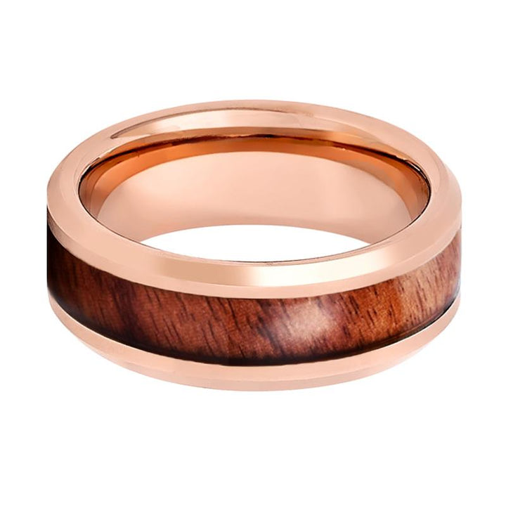 RUSTIC | Rose Gold Tungsten Ring, Koa Wood Inlay, Beveled Edge - Rings - Aydins Jewelry