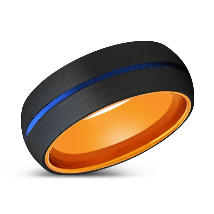 RUTILO | Orange Ring, Black Tungsten Ring, Blue Groove, Domed - Rings - Aydins Jewelry - 2