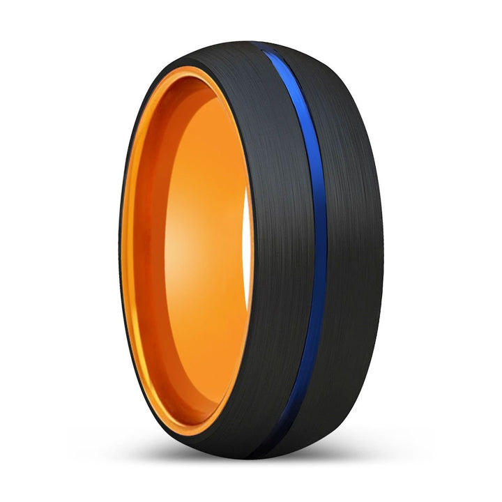 RUTILO | Orange Ring, Black Tungsten Ring, Blue Groove, Domed - Rings - Aydins Jewelry - 1