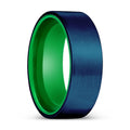 RUVEN | Green Ring, Blue Tungsten Ring, Brushed, Flat - Rings - Aydins Jewelry - 1