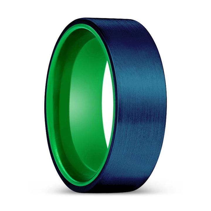 RUVEN | Green Ring, Blue Tungsten Ring, Brushed, Flat - Rings - Aydins Jewelry - 1