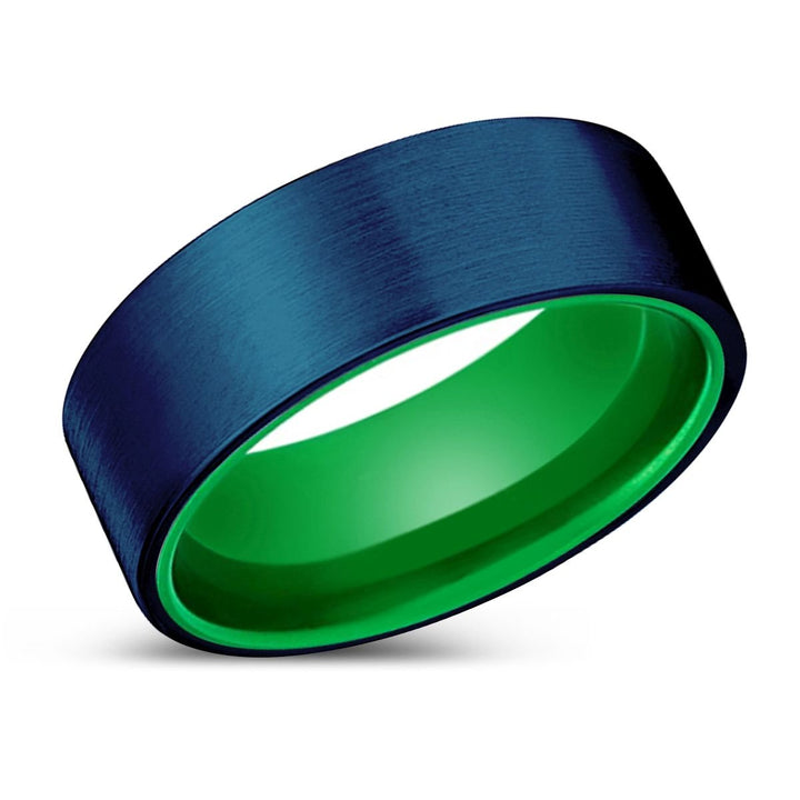 RUVEN | Green Ring, Blue Tungsten Ring, Brushed, Flat - Rings - Aydins Jewelry - 2