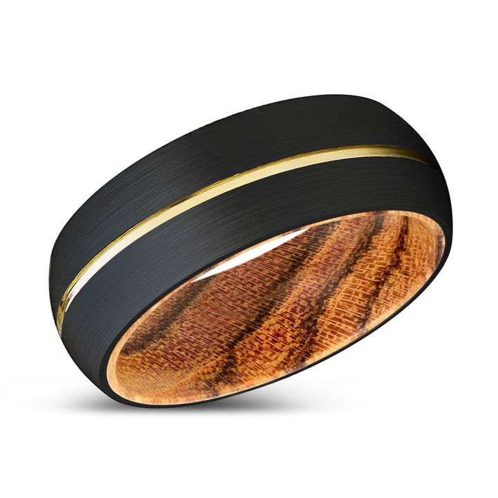 RYDER | Bocote Wood, Black Tungsten Ring, Gold Groove, Domed - Rings - Aydins Jewelry - 2