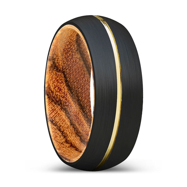 RYDER | Bocote Wood, Black Tungsten Ring, Gold Groove, Domed - Rings - Aydins Jewelry - 1