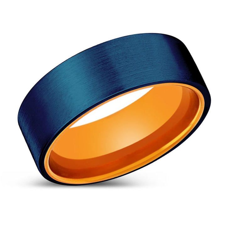RYSER | Orange Ring, Blue Tungsten Ring, Brushed, Flat - Rings - Aydins Jewelry - 2