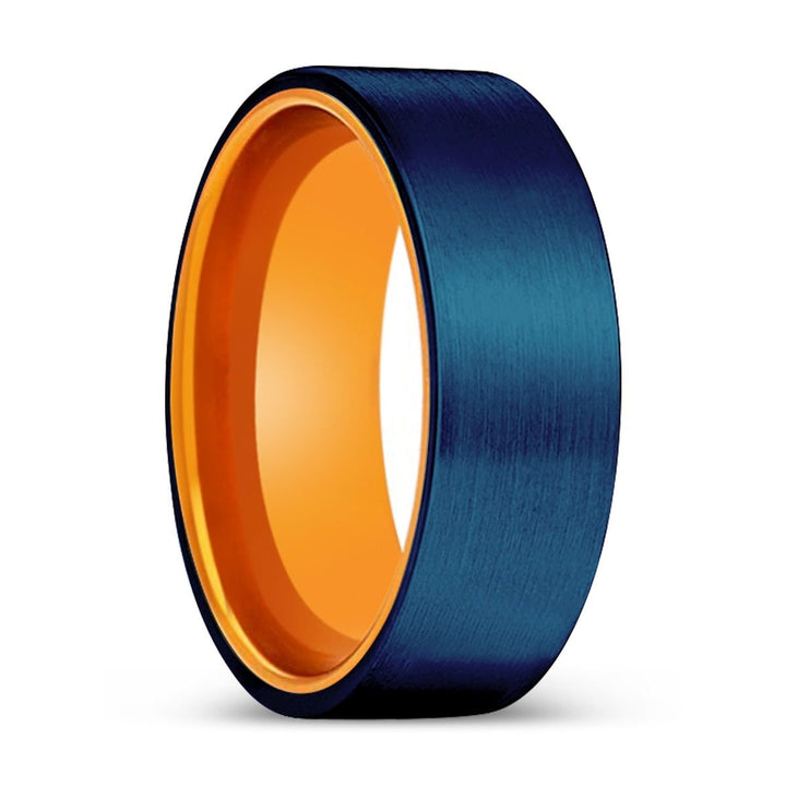 RYSER | Orange Ring, Blue Tungsten Ring, Brushed, Flat - Rings - Aydins Jewelry - 1