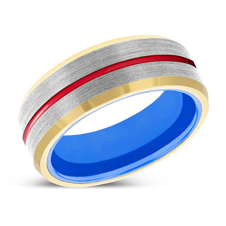 SABER | Blue Ring, Silver Tungsten Ring, Red Groove, Gold Beveled Edge - Rings - Aydins Jewelry - 2