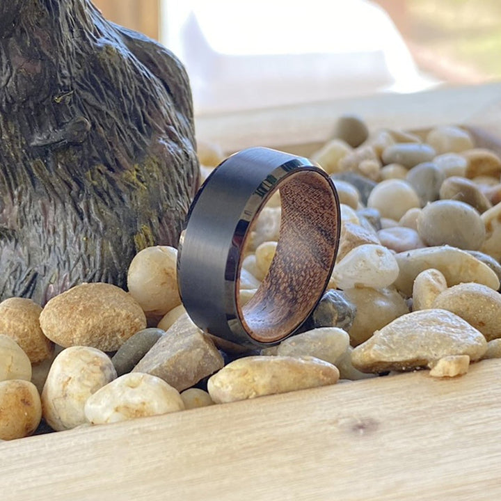 SABLE | Bocote Wood, Black Tungsten Ring, Brushed, Beveled - Rings - Aydins Jewelry - 6