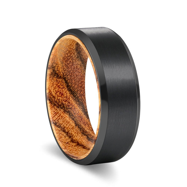 SABLE | Bocote Wood, Black Tungsten Ring, Brushed, Beveled - Rings - Aydins Jewelry - 1