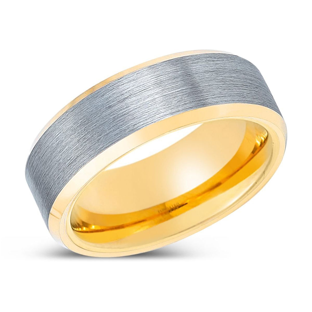 SAINT | Gold Ring, Brushed, Silver Tungsten Ring, Gold Beveled Edges - Rings - Aydins Jewelry - 2