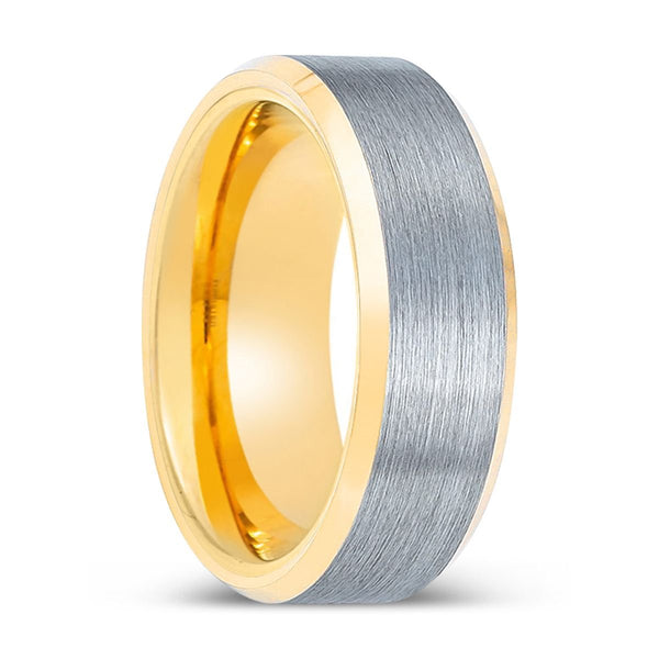 SAINT | Gold Ring, Brushed, Silver Tungsten Ring, Gold Beveled Edges - Rings - Aydins Jewelry - 1
