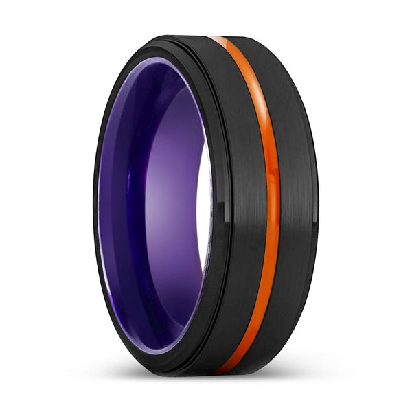 SALEM | Purple Ring, Black Tungsten Ring, Orange Groove, Stepped Edge