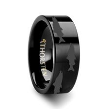 Salmon Fish Sea Pattern Print Flat Tungsten Weddin Tungsten Carbide men's wedding band, image 2