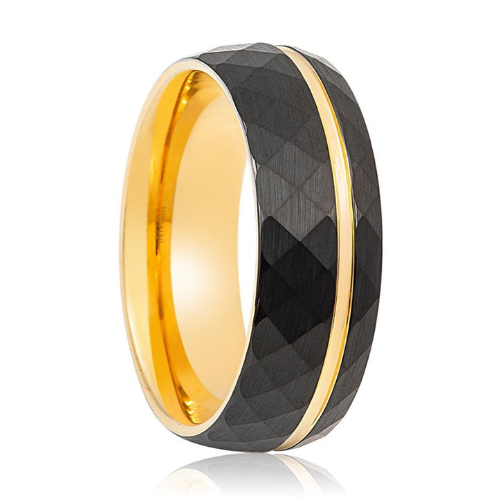 SAMSON | Gold Tungsten Ring, Gold Off-Center Groove, Domed - Rings - Aydins Jewelry - 1