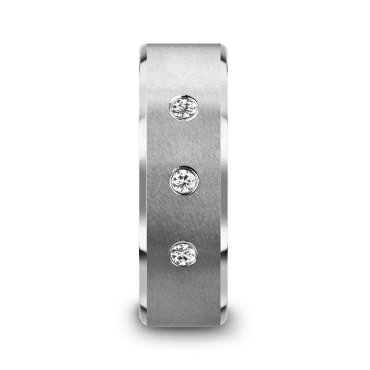 SAMUEL | Silver Tungsten Ring, 3 Diamonds, Beveled - Rings - Aydins Jewelry - 3