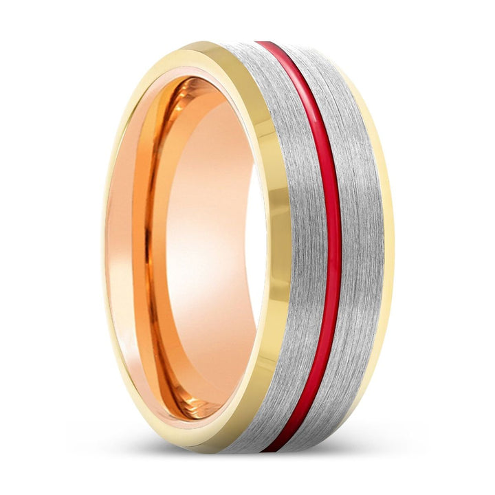 SANDMAN | Rose Gold Ring, Silver Tungsten Ring, Red Groove, Gold Beveled Edge - Rings - Aydins Jewelry - 1