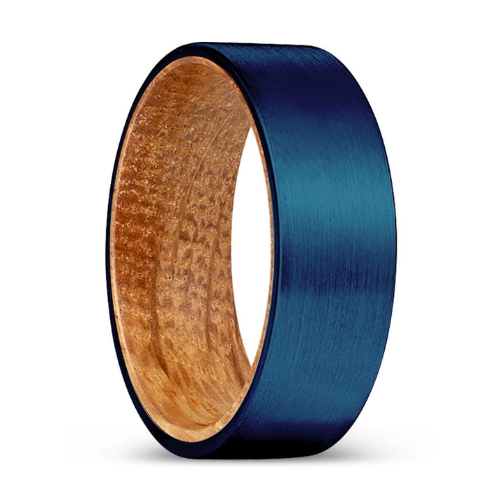 SAVAGE | Whiskey Barrel Wood, Blue Tungsten Ring, Brushed, Flat - Rings - Aydins Jewelry - 1