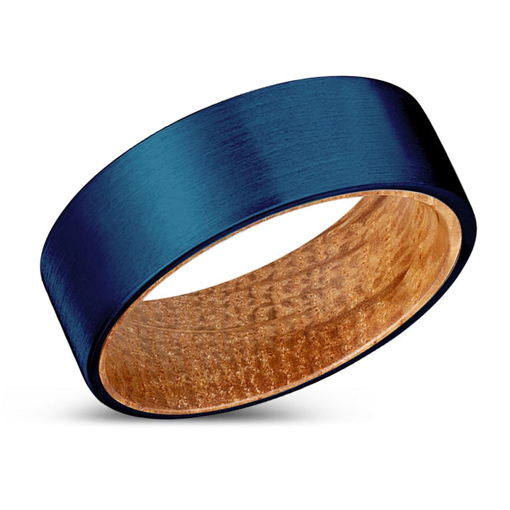 SAVAGE | Whiskey Barrel Wood, Blue Tungsten Ring, Brushed, Flat - Rings - Aydins Jewelry - 2