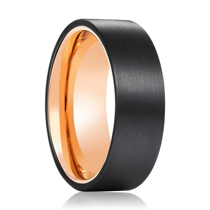SCARLET | Rose Gold Tungsten Ring Black Brushed Flat - Rings - Aydins Jewelry - 1