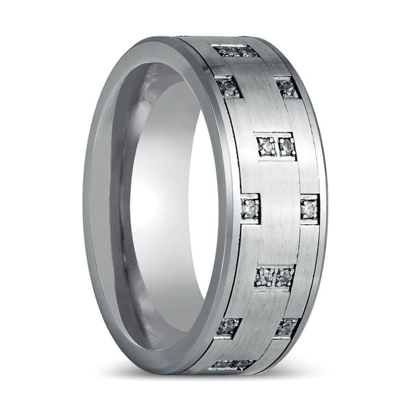 SCINTILLA | Silver Tungsten Ring, Pipe Cut Ring, White CZ Ring