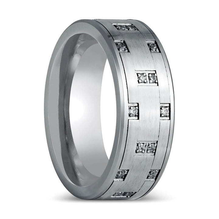 SCINTILLA | Silver Tungsten Ring, Pipe Cut Ring, White CZ Ring - Rings - Aydins Jewelry - 1