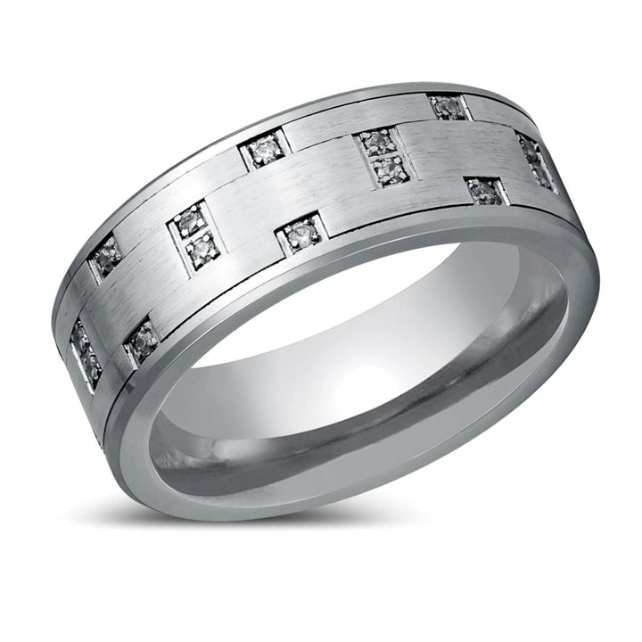 SCINTILLA | Silver Tungsten Ring, Pipe Cut Ring, White CZ Ring - Rings - Aydins Jewelry - 2
