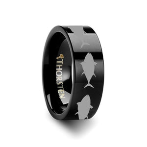 Sea Pattern Print Tuna Fish Jumping Laser Engraved Tungsten Carbide men's wedding band, image 2