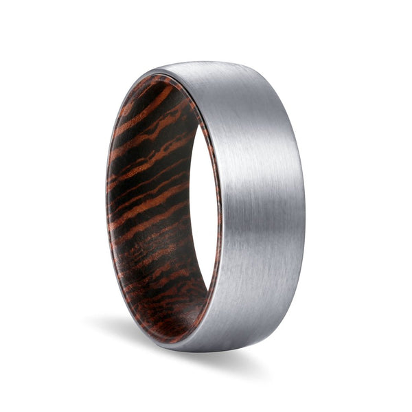SEED | Wenge Wood, Silver Tungsten Ring, Brushed, Domed - Rings - Aydins Jewelry - 1