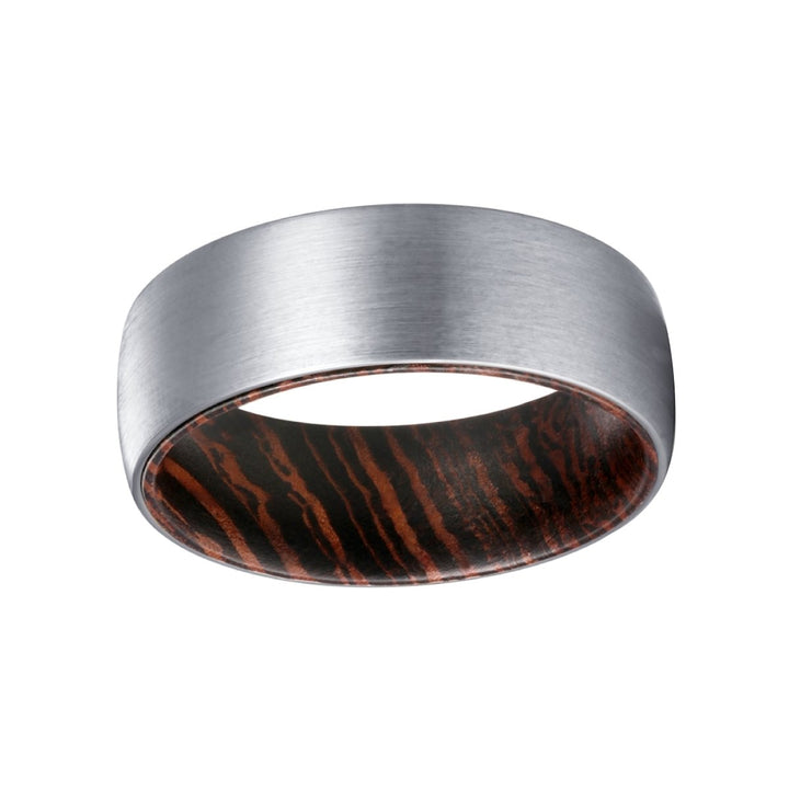 SEED | Wenge Wood, Silver Tungsten Ring, Brushed, Domed - Rings - Aydins Jewelry - 2