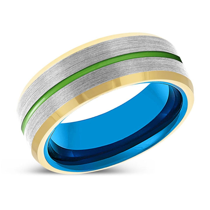 SENTINEL | Blue Tungsten Ring, Silver Tungsten Ring, Green Groove, Gold Beveled Edge - Rings - Aydins Jewelry - 2