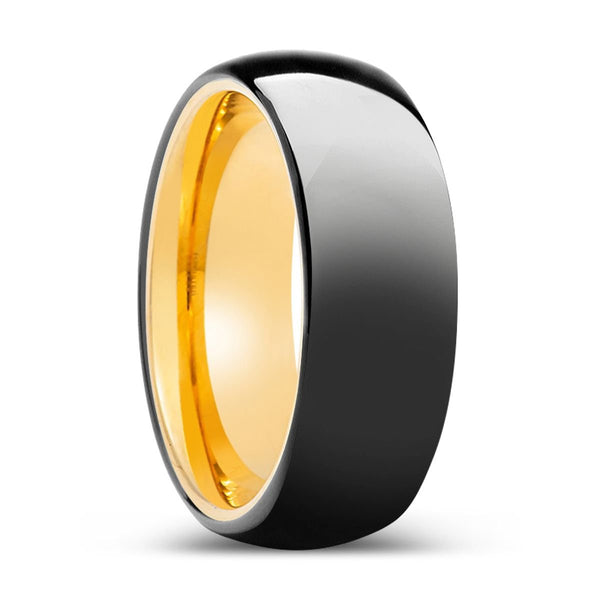 SERENAD | Gold Ring, Black Tungsten Ring, Shiny, Domed Tungsten - Rings - Aydins Jewelry - 1