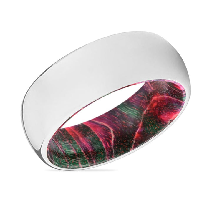 SERENITY | Green & Red Wood, Silver Tungsten Ring, Shiny, Domed - Rings - Aydins Jewelry - 2