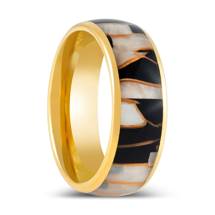 SHAVOGOLD | Yellow Gold Tungsten, Black Resin & Gold Shavings Inlay - Rings - Aydins Jewelry - 1