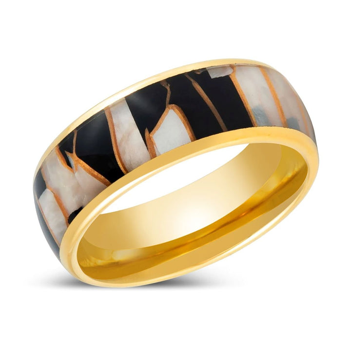 SHAVOGOLD | Yellow Gold Tungsten, Black Resin & Gold Shavings Inlay - Rings - Aydins Jewelry - 2