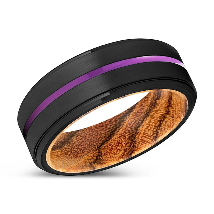 SHEPPARTON | Bocote Wood, Black Tungsten Ring, Purple Groove, Stepped Edge - Rings - Aydins Jewelry - 2
