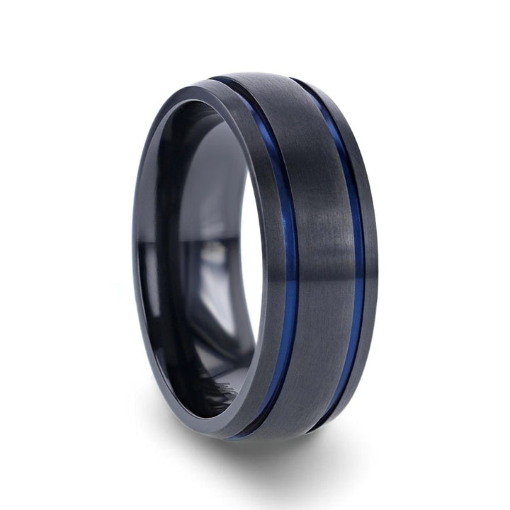 SHERIFF | Titanium Ring Blue Grooves - Rings - Aydins Jewelry - 1