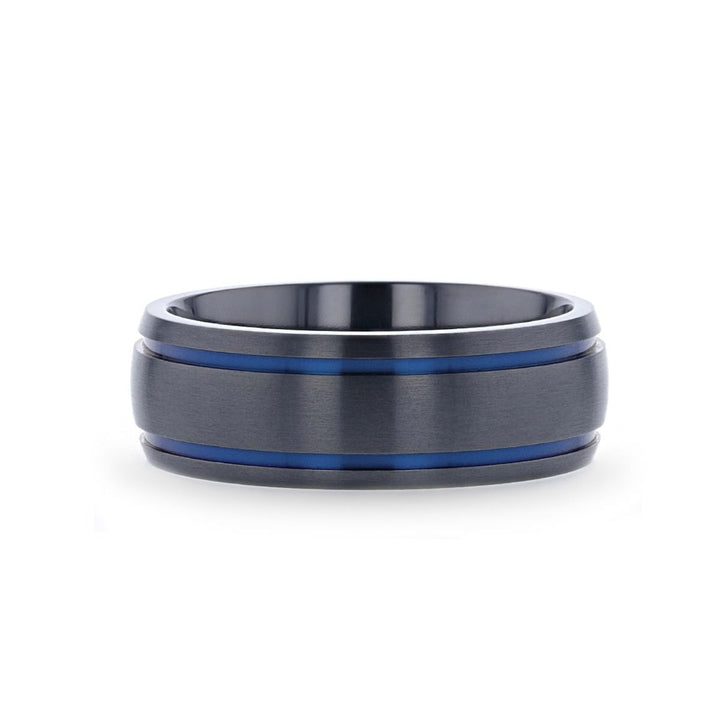 SHERIFF | Titanium Ring Blue Grooves - Rings - Aydins Jewelry - 3