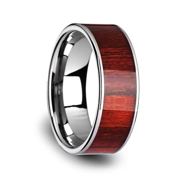 SHERWOOD | Silver Tungsten Ring, Brazilian Rose Wood Inlay, Flat - Rings - Aydins Jewelry - 1
