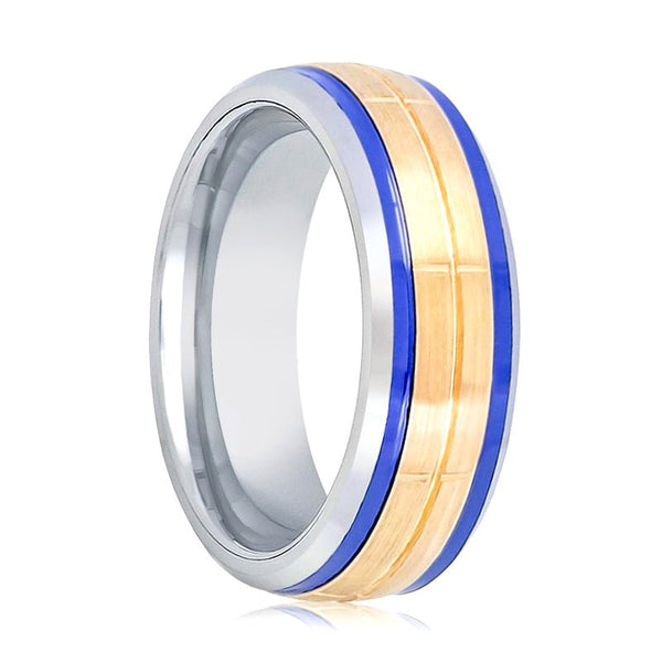 SHIMZO | Silver Tungsten Ring, Blue Hue/Bluish Trims, Domed - Rings - Aydins Jewelry - 1