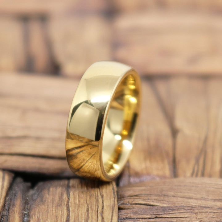 Shiny Polished Gold Tungsten Couple Matching Ring with Domed Edges - 4MM - 9MM - Rings - Aydins Jewelry - 3