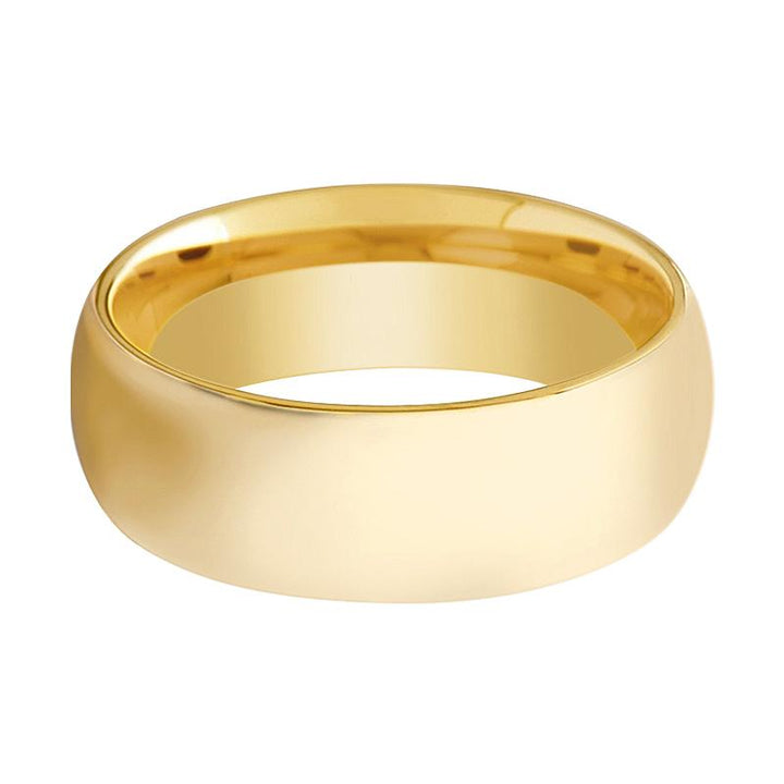 Shiny Polished Gold Tungsten Couple Matching Ring with Domed Edges - 4MM - 9MM