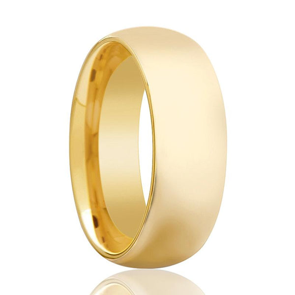 Shiny Polished Gold Tungsten Couple Matching Ring with Domed Edges - 4MM - 9MM - Rings - Aydins Jewelry - 1