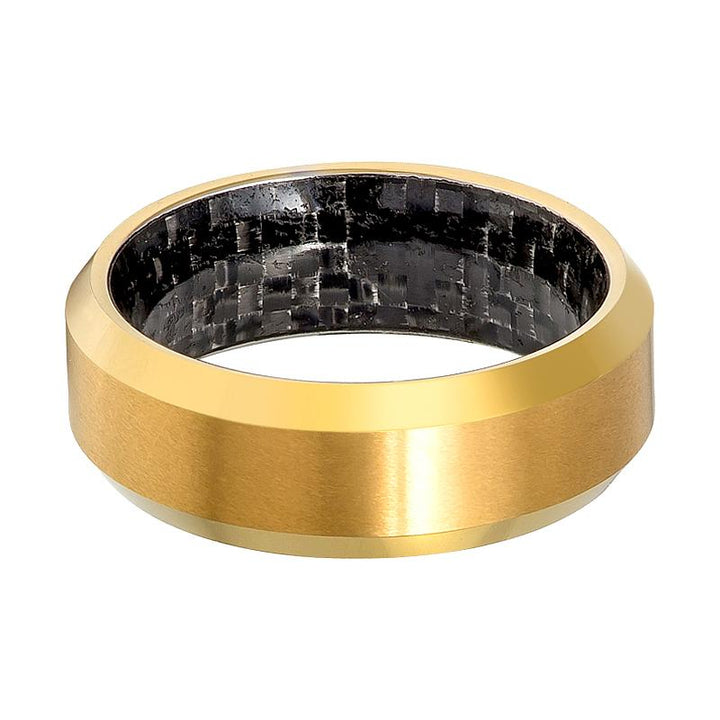 Shiny Polished Gold Tungsten Men's Wedding Band with Black Carbon Fiber Inlay - 8MM - Rings - Aydins Jewelry - 2