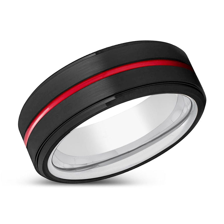 SHORTY | Silver Ring, Black Tungsten Ring, Red Groove, Stepped Edge - Rings - Aydins Jewelry - 2