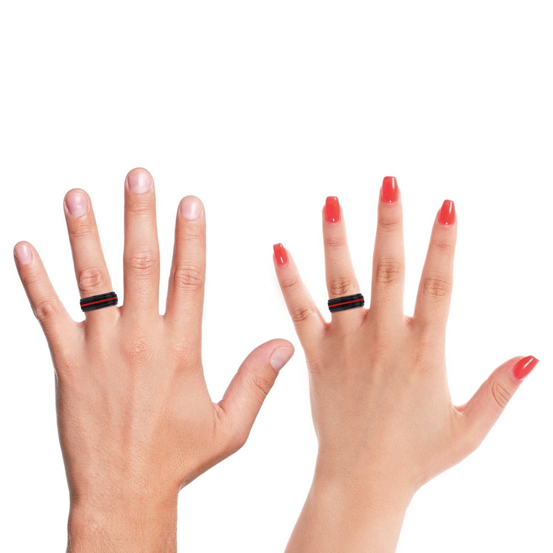 SHORTY | Silver Ring, Black Tungsten Ring, Red Groove, Stepped Edge - Rings - Aydins Jewelry - 4